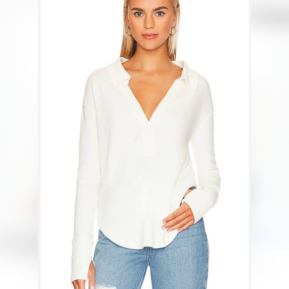 Free People Collared Split Neck Top - Picture 2 of 16